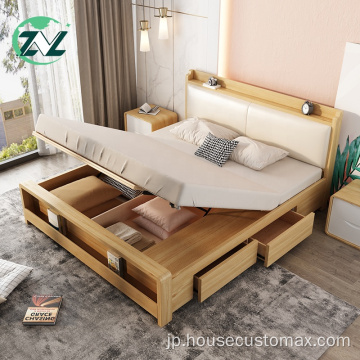 木製収納ベッドリフトアップベッドボードオットマンベッド